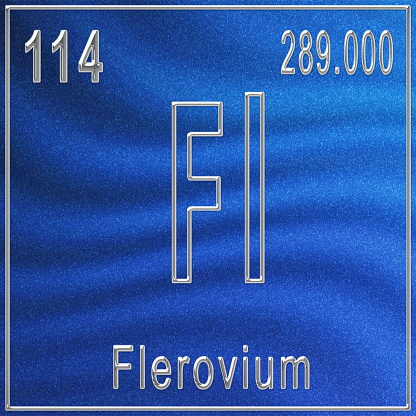 Flerovium chemical element, Sign with atomic number and atomic weight, Periodic Table Element