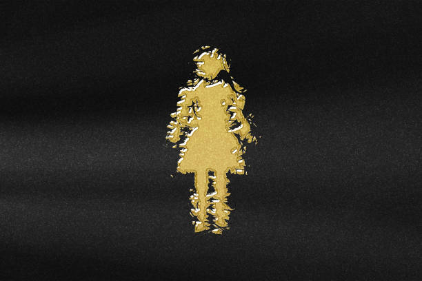 Female restroom sign, Female symbol, abstract gold with black background