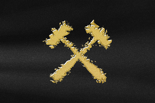 Hammer and pick Symbol, Mining Sign, abstract gold with black background