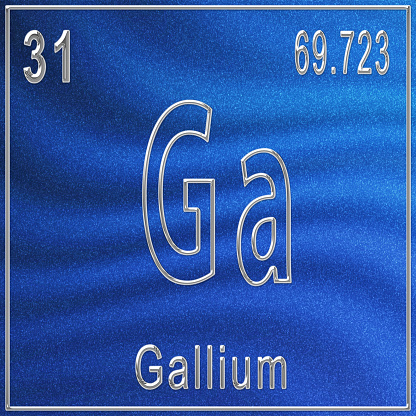 Gallium chemical element, Sign with atomic number and atomic weight, Periodic Table Element