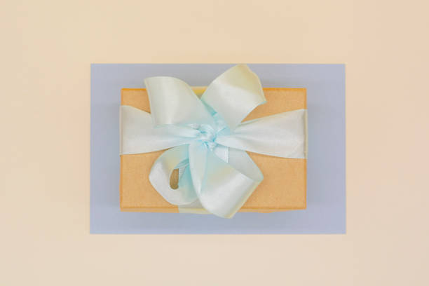 istock craft gift box with blue satin ribbon on pastel background. Happy Valentine's Day 1295369049