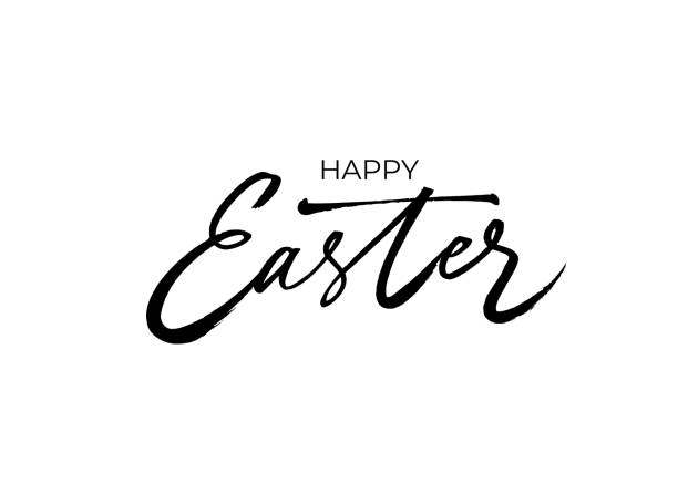 ilustrações de stock, clip art, desenhos animados e ícones de happy easter vector brush pen lettering. - easter text single word paint