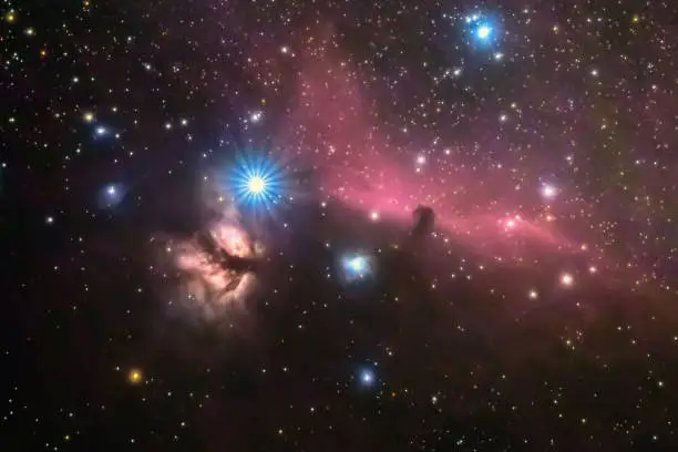 Horsehead and flaming tree nebula, in the constellation of Orion, Milky Way