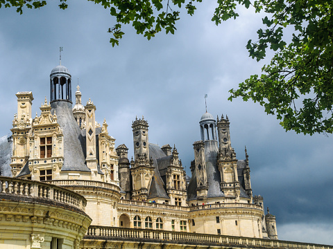 Chambord, France - May 2019: Chambord castle (chateau Chambord) in Loire valley in spring