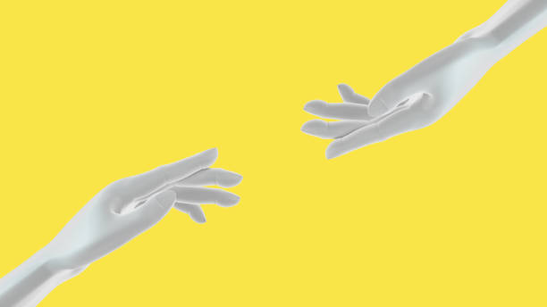 istock White female helping hands on yellow background. 3d rendering 1295379053