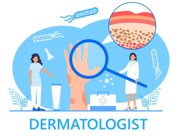 Dermatologist concept vector for medical websites and landing pages, blog. Disease of the skin and dermatological problems. Psoriasis, vitiligo, dermatitis Dermatologist concept vector for medical websites and landing pages, blog. Disease of the skin and dermatological problems. Psoriasis, vitiligo, dermatitis, human rash. dermatologist stock illustrations