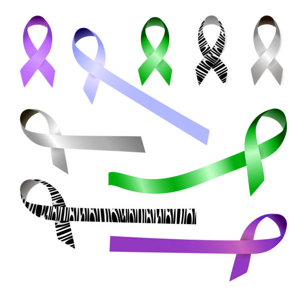 Ribbons awareness month set vector. Carcinoid, glaucoma, lungs, stomach cancer sign campaign for emblem, medical web Ribbons awareness month set vector. Carcinoid, glaucoma, lungs, stomach cancer sign campaign for emblem, medical web, banner.. beast cancer awareness month stock illustrations