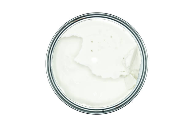 istock Coconut milk in can isolated on white background top view 1295382986