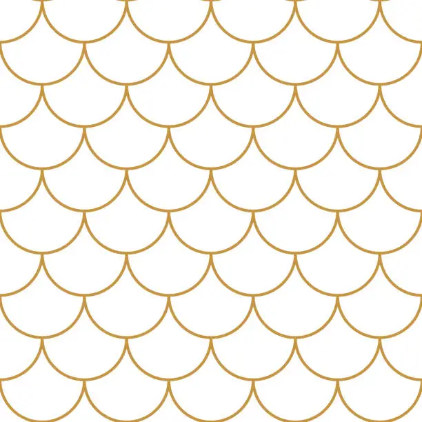 Vector illustration of Vector seamless geometry pattern scales, gold color. Geometric background for fish, mermaid, dragon or snake.