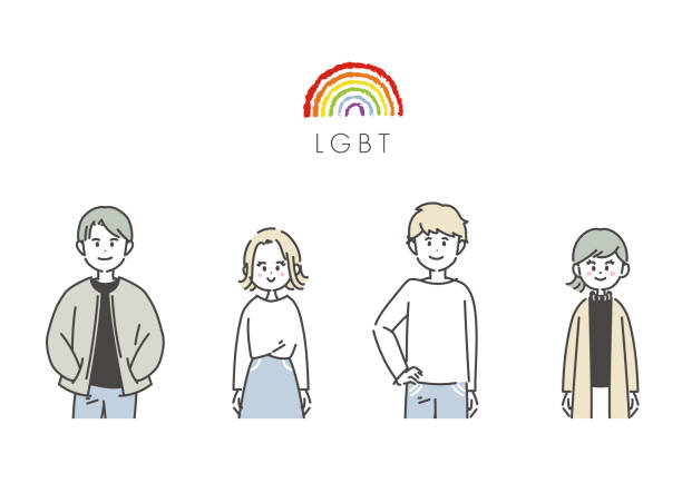 ilustracja młodego m�ężczyzny i kobiety, którzy są lgbt. - gay man homosexual rainbow teenager stock illustrations