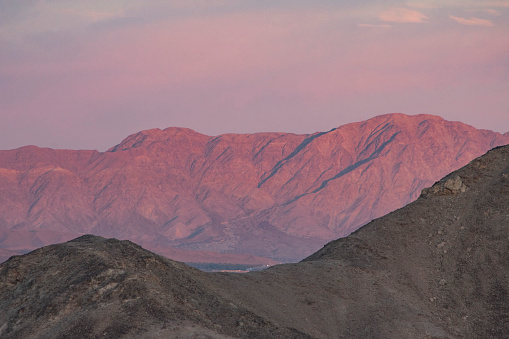Pink Mountains Morning Landscape, El Centinela,Mexicali, Baja California,Mexico.