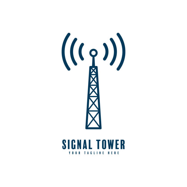 signal tower silhouette signal tower logo vector design silhouette isolated on white background mobile phone mast stock illustrations