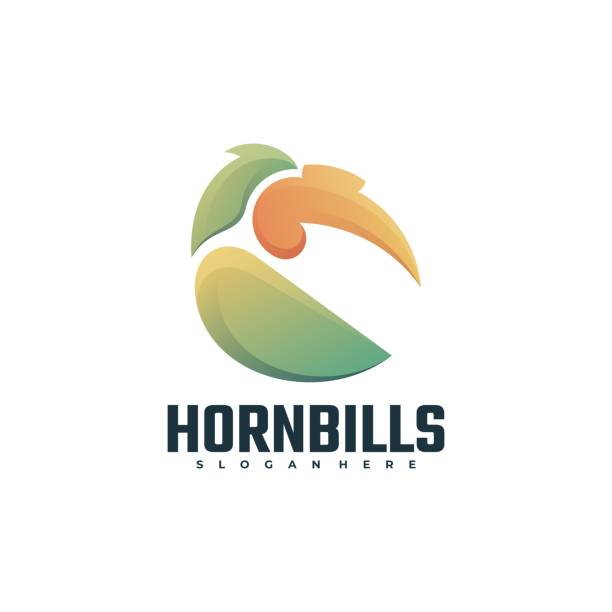 벡터 일러스트 레이시 버드 그라데이션 다채로운 스타일. - hornbill computer graphic multi colored nature stock illustrations