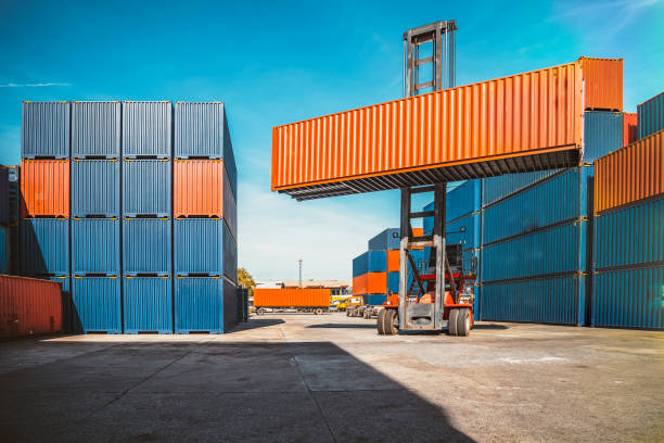 Global business of logistic cargo container import and export industries. stock photo