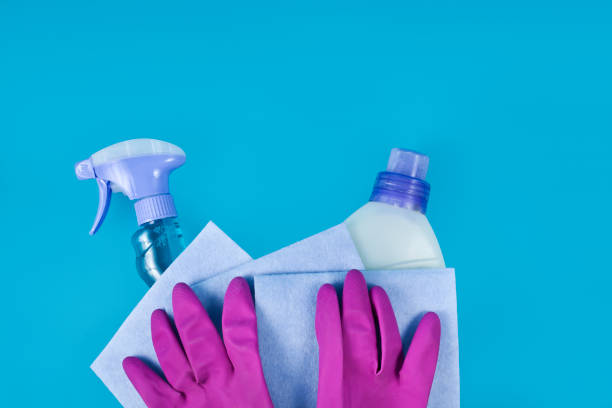 istock Microfiber rags with latex gloves and sprayer 1295417656