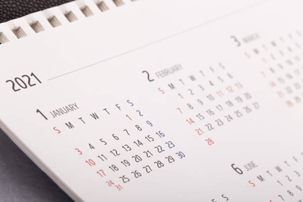Months and dates shown on a calendar whilst turning the pages