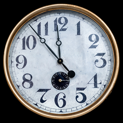 Doomsday Clock Face, Two Minutes To Midnight isolated on white.