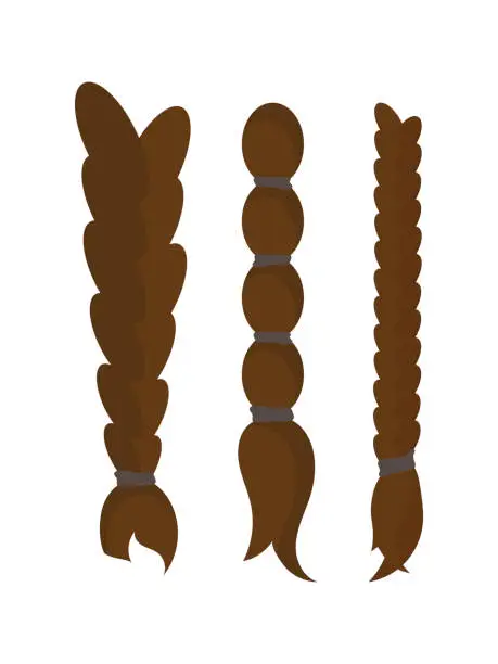 Vector illustration of A set of dark braids. Isolated. Vector.