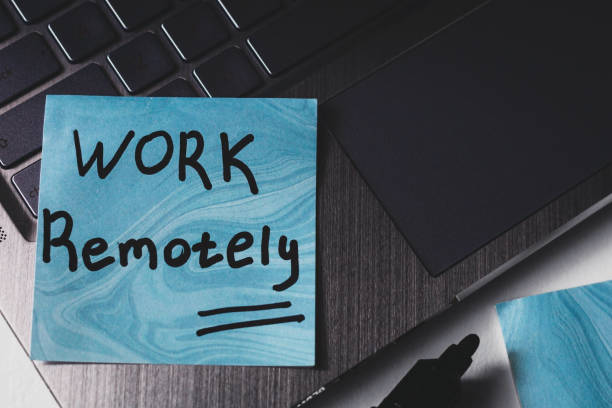 istock laptop and sticker with the inscription work remotely 1295428536