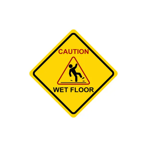 Vector illustration of Yellow sign caution wet floor isolated.