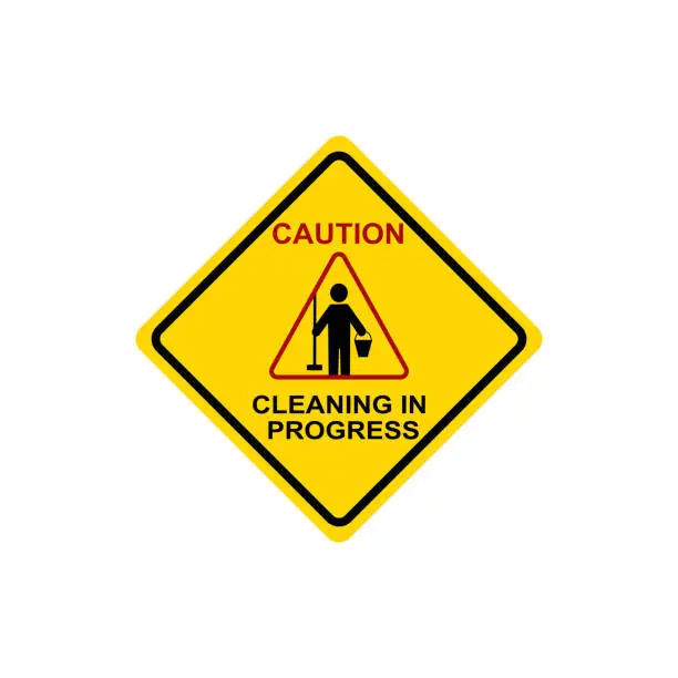 Vector illustration of Yellow caution cleaning in progress sign.