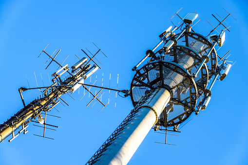 modern antenna in front of blue sky
