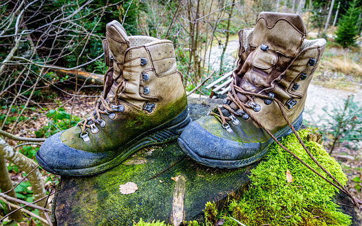 old hiking boots - leather - photo