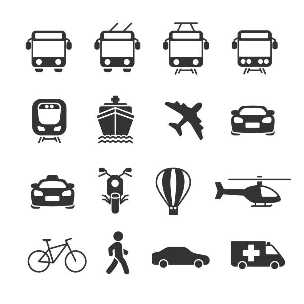 Vector image set of transport icons. Vector image set of transport icons. airplane silhouette commercial airplane shipping stock illustrations