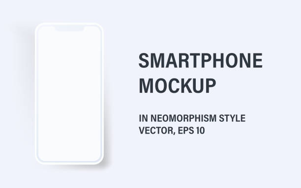 Smartphone mockup in neomorphism style. Vector 3d modern Smartphone mockup in neomorphism style. Vector 3d modern illustration cityscape borders stock illustrations