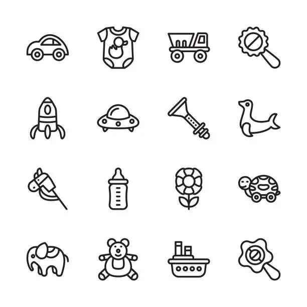 Vector illustration of Babies and Kids Outline Icons - Stroked, Vectors