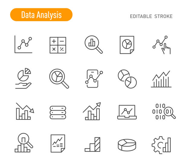 иконки анализа данных - серия линий - редактируемый ход - spreadsheet improvement analyst graph stock illustrations