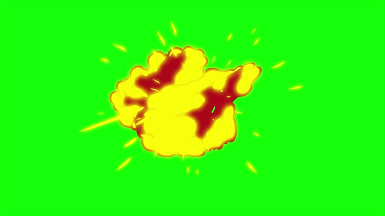 4K Hand Drawn Cartoon Explosion Fire Animation, Green screen (Chroma key), 2D Anime, Manga, Flash FX, Comic Elements, Backgorund, Pre-rendered,  Just drop the clip straight into your Project, Ideal for Game Developers, Movies, Cartoons, Video-Music