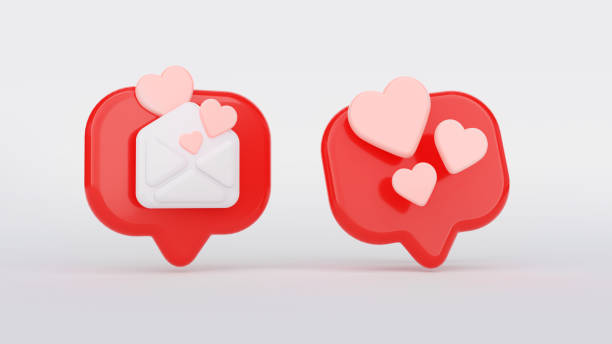 istock Social media notification with heart icon. One like 3D render heart shape, icon love. Speech bubble, social network with envelope like icons. 1295439891