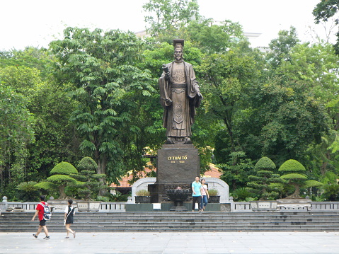 Hanoi, Vietnam, June 16, 2016: Bronze statue of King Ly Thai To in a Hanoi garden