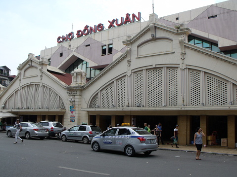 Hanoi, Vietnam, June 17, 2016: Main entrance to Dong Xuan market in Hanoi