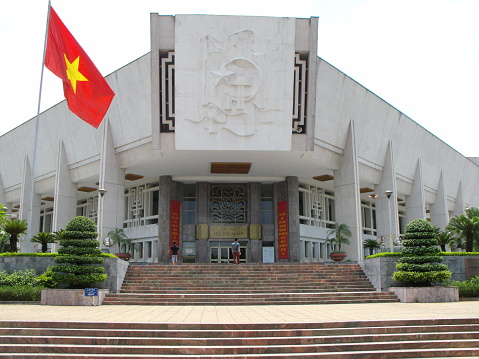 Hanoi, Vietnam, June 17, 2016: Facade and main entrance of the Ho Chi Minh Museum in Hanoi