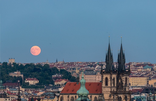 Blood Full Moon Visible in Prague city, Czech Republic