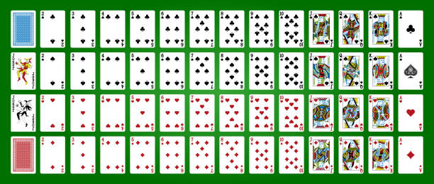 istock Poker set with isolated cards on green background. Poker playing cards, full deck. 1295444142