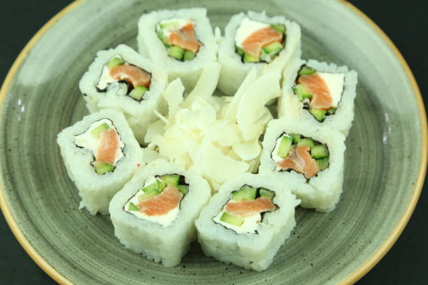 istock Various kinds of sushi served, close-up view 1295445197