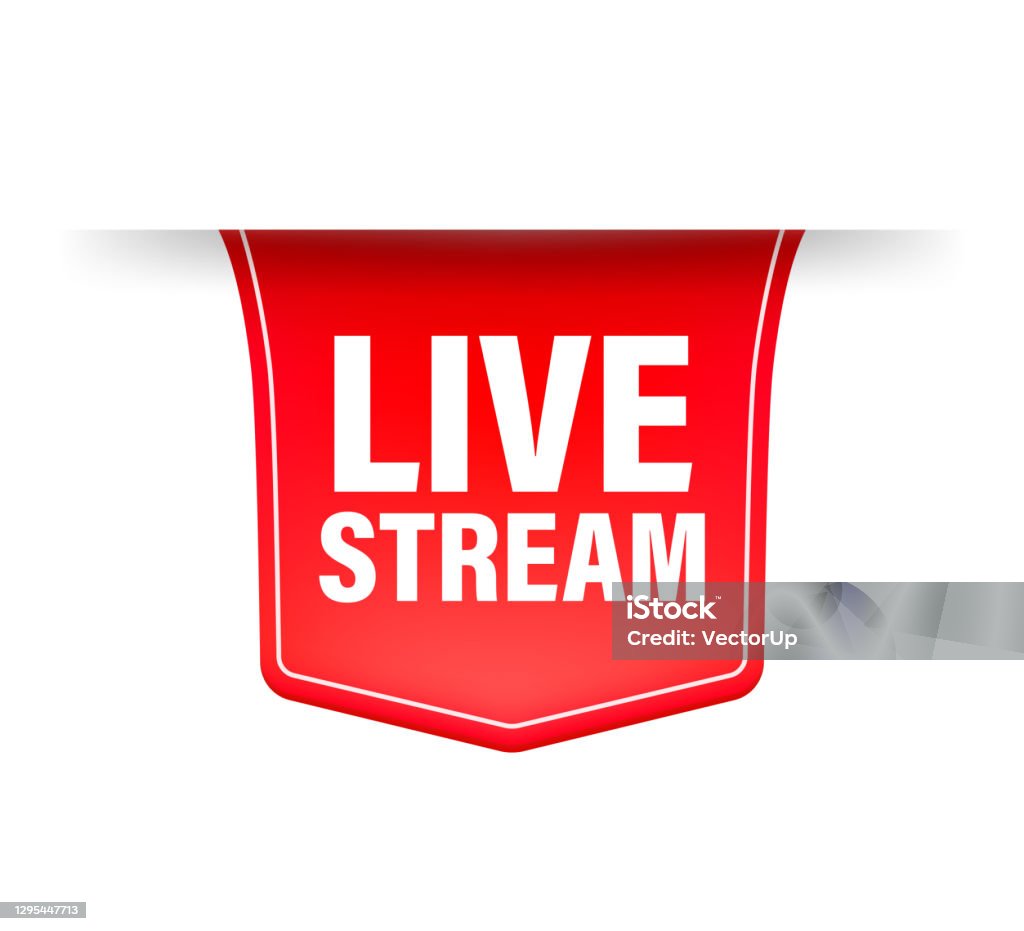 Live Stream Ribbon Live Stream Red Ribbon In Flat Style On White Background Play Video Web ...