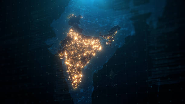 istock Night Map of India with City Lights Illumination 1295448557
