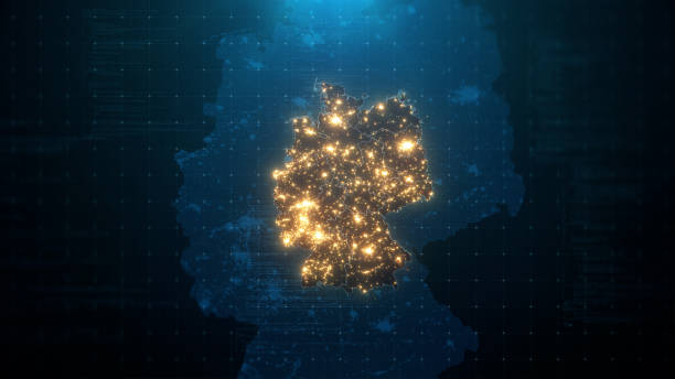 ночная карта германии с освещением городских огней - germany map стоковые фото и изображения
