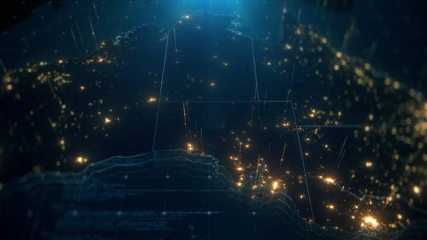 istock Night Map of Australia with City Lights Illumination 1295448809