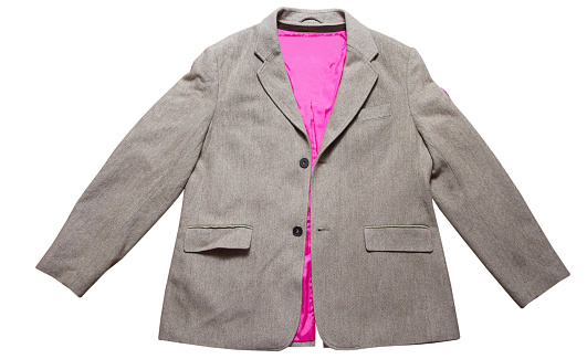 Men's classic blazer with pink lining on a white background - isolated