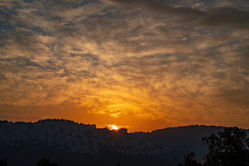 Orange skies at the sunset in autumn