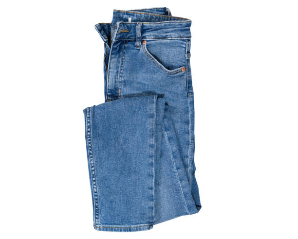 Jeans isolated on white, denim pants isolated, folded blue jeans isolated on white, summer clothes, cloth element mock up