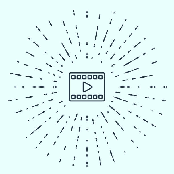 istock Black line Play Video icon isolated on grey background. Film strip with play sign. Abstract circle random dots. Vector 1295458939