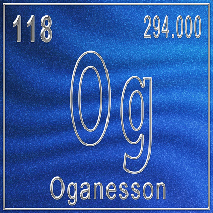 Oganesson chemical element, Sign with atomic number and atomic weight, Periodic Table Element