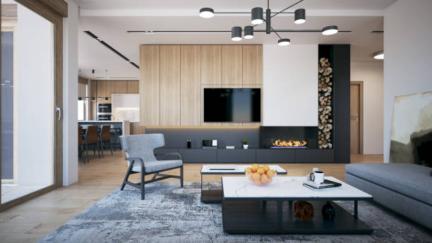 istock Interior Design. Architecture. Computer generated image of living room. Architectural Visualization. 3D rendering. 1295460293