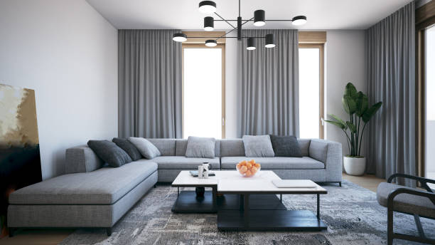 istock Interior Design. Architecture. Computer generated image of living room. Architectural Visualization. 3D rendering. 1295460331